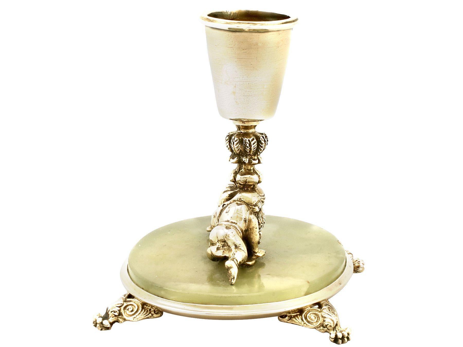 Antique Italian Silver Gilt and Marble Candlesticks For Sale 4