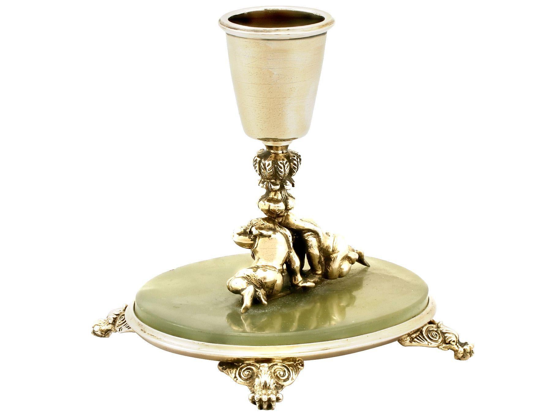 Antique Italian Silver Gilt and Marble Candlesticks For Sale 5