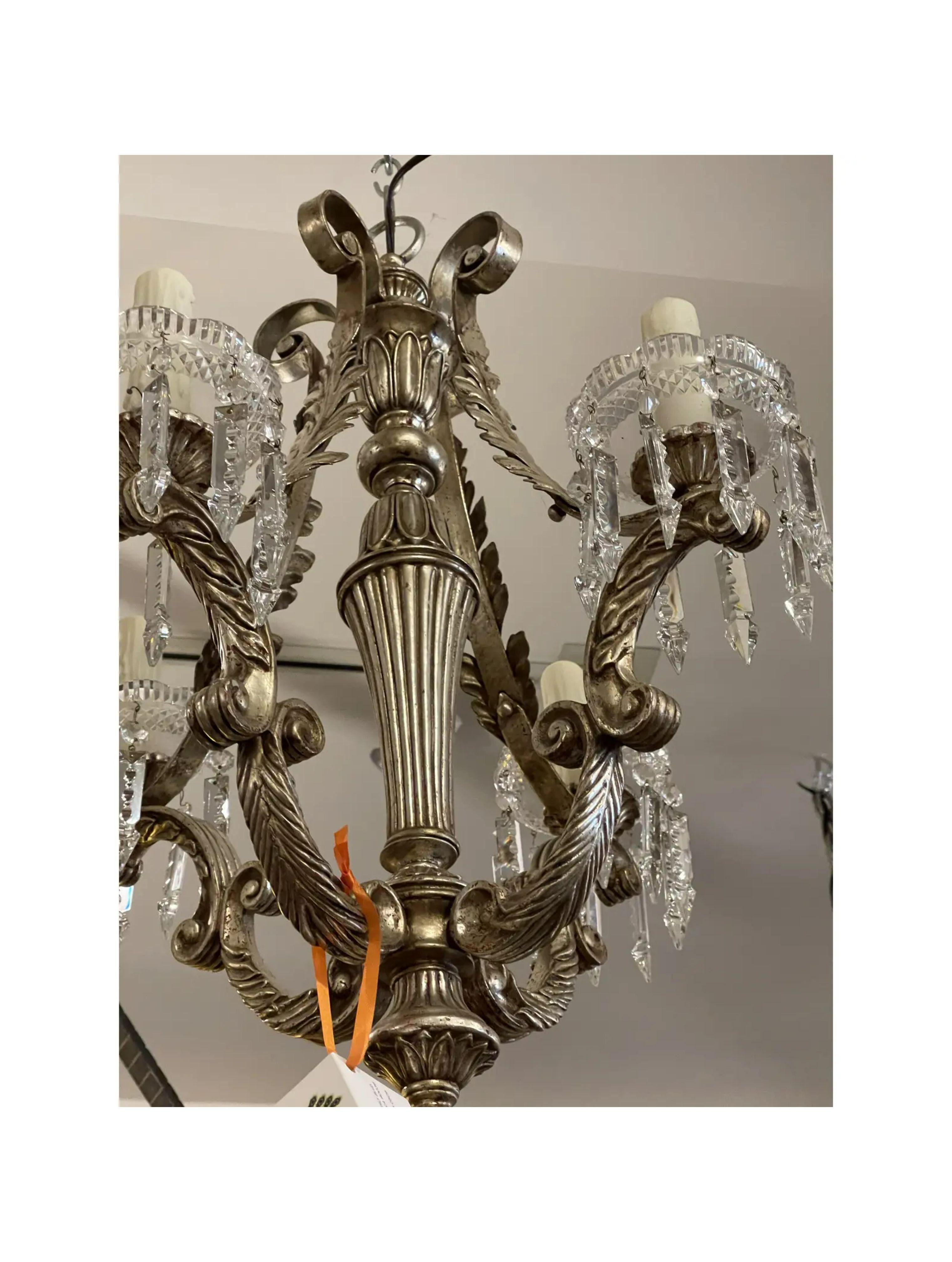 Antique Italian Silver Gilt Metal Chandelier, 1920s In Good Condition For Sale In LOS ANGELES, CA