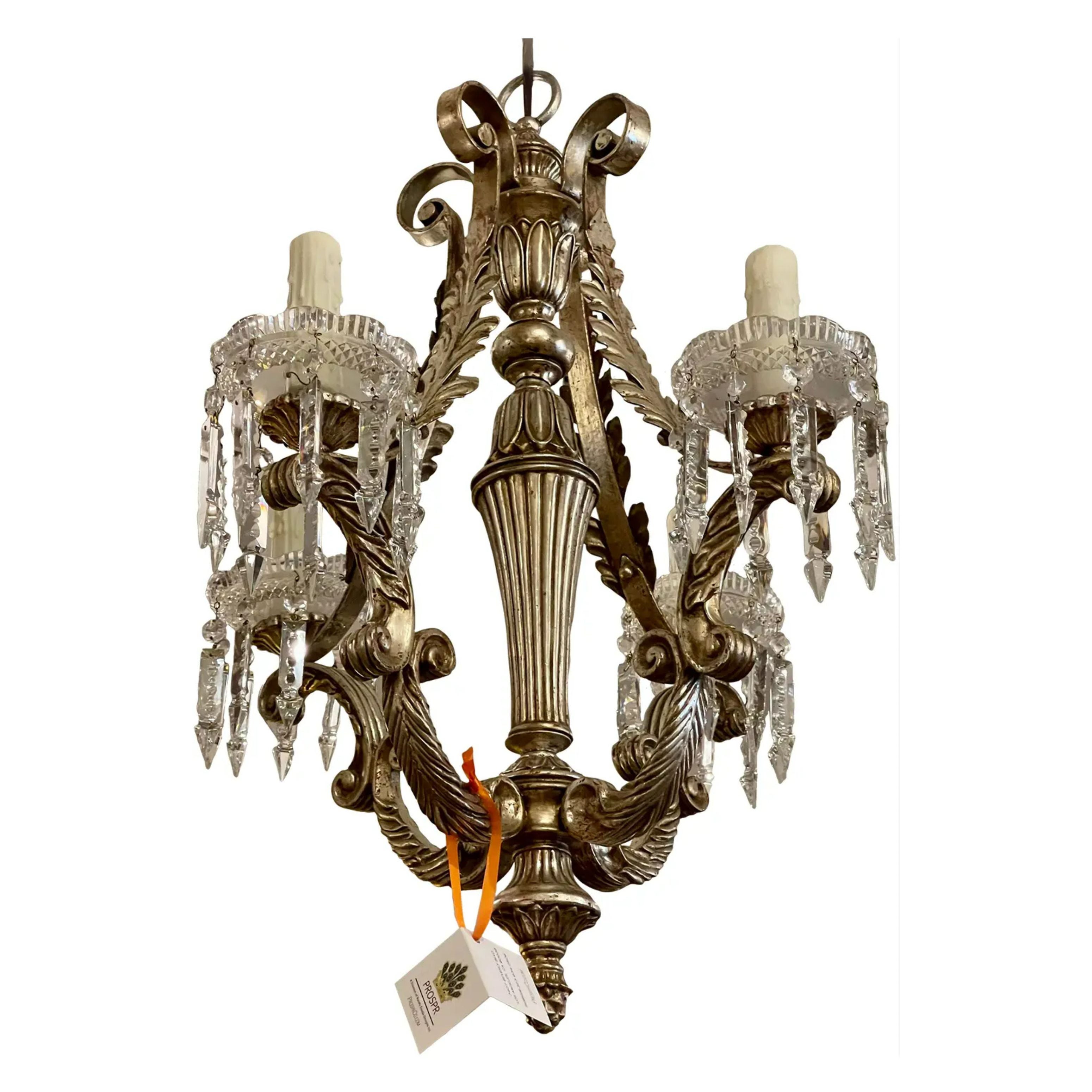 Antique Italian Silver Gilt Metal Chandelier, 1920s