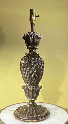 Antique Italian Hand-Carved Table Lamp, Rustic Wood, 20th Century