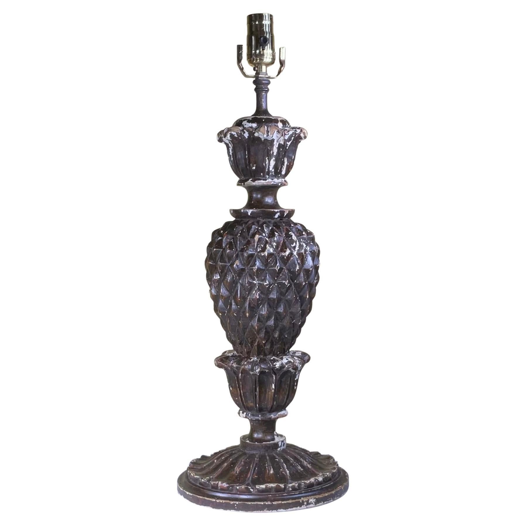 Antique Italian Single Hand Carved Table Lamp  For Sale