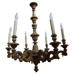 Antique Italian Six-Arm Carved Wood Chandelier