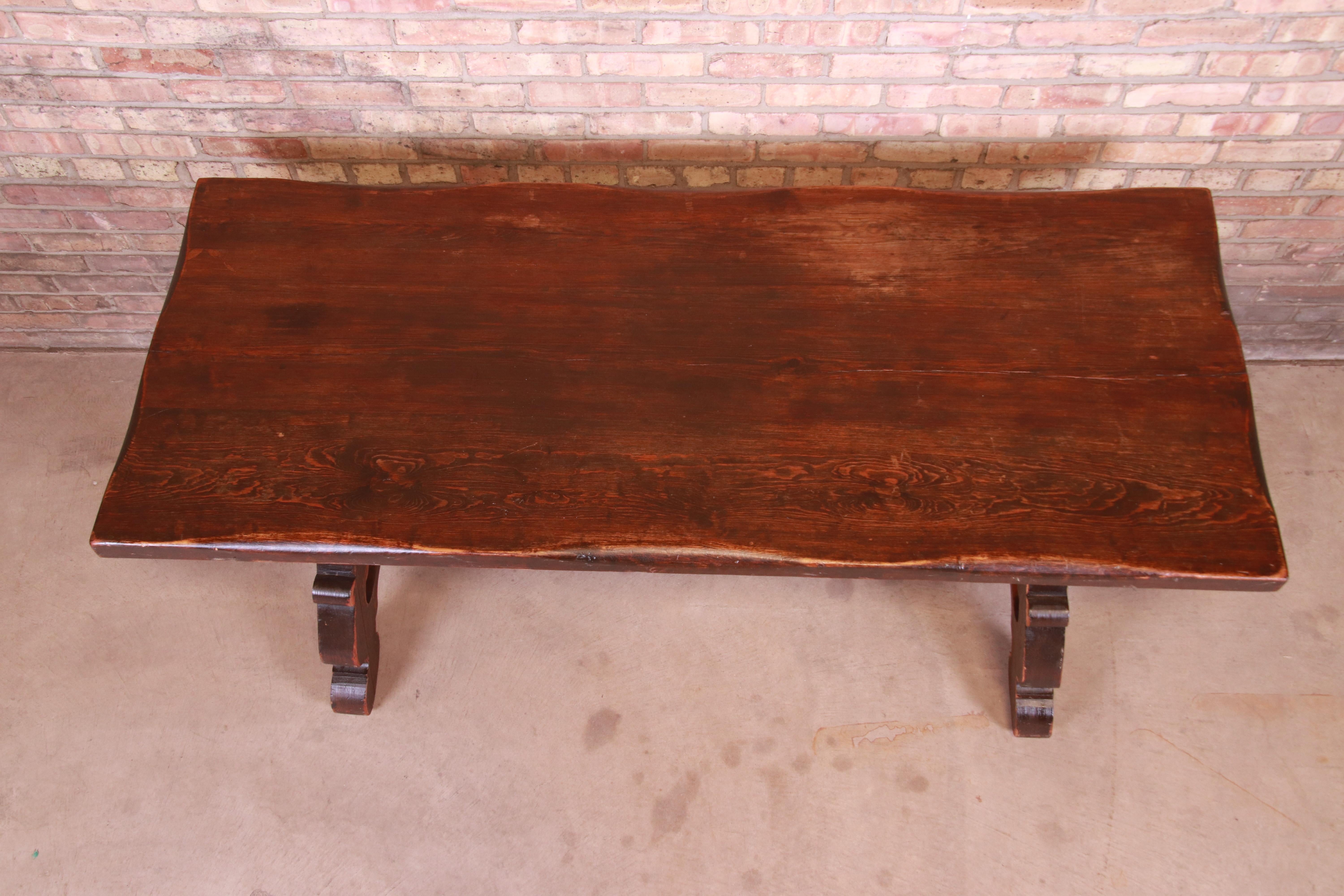 Antique Italian Solid Oak Library Trestle Table or Writing Desk In Good Condition In South Bend, IN