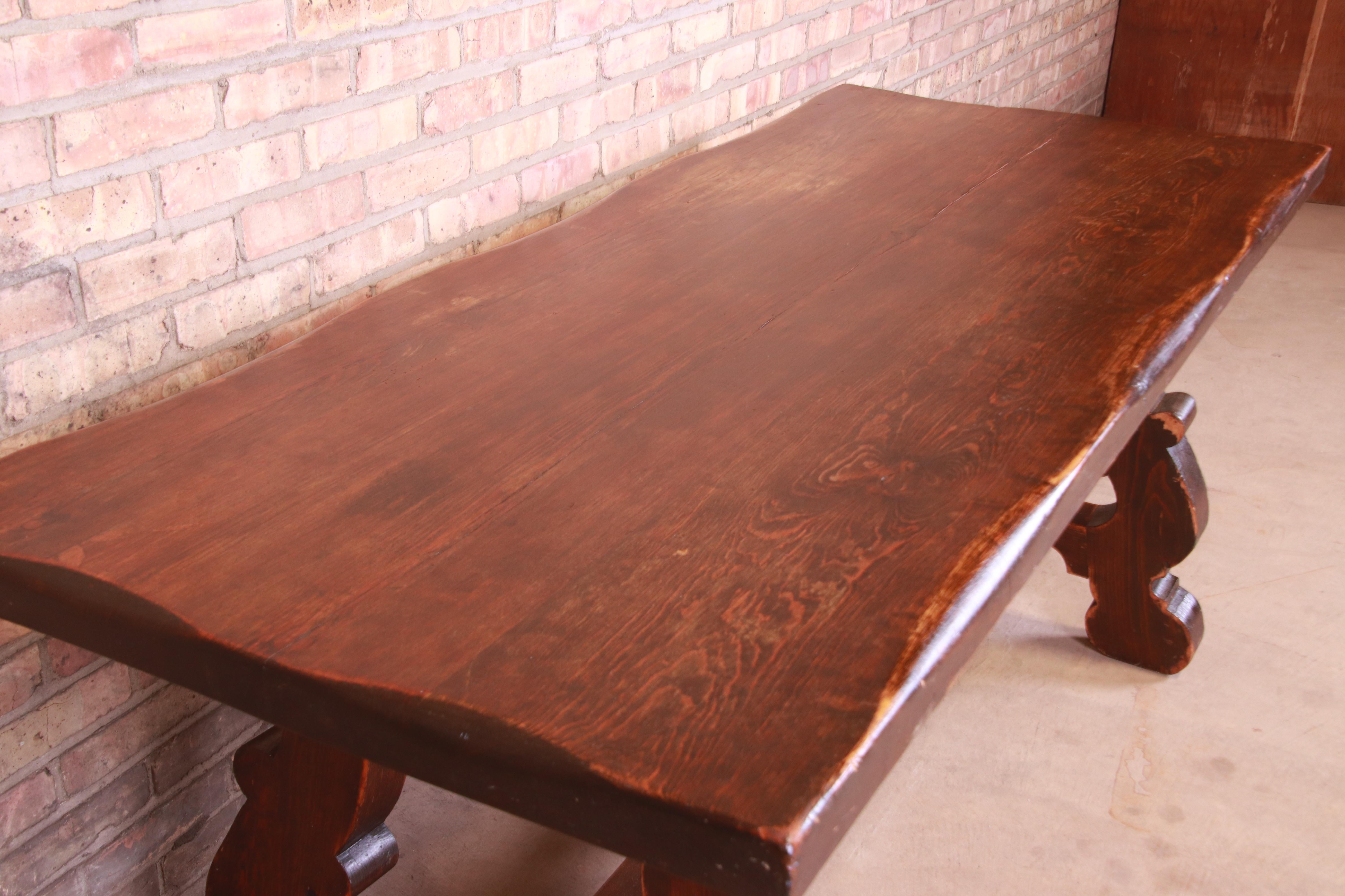 18th Century Antique Italian Solid Oak Library Trestle Table or Writing Desk