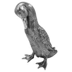 Antique Italian Solid Silver Model Duck Figurine Bird Statue c. 1920 A. de Luca