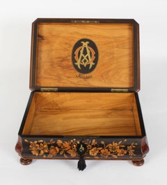 Antique Italian Sorrento Ware Olive Wood Casket 19th Century