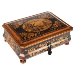 Antique Italian Sorrento Ware Olive Wood Casket 19th Century