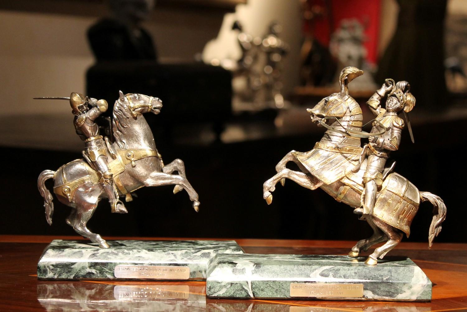 Antique Italian Sterling Silver Equestrian Knights Statues Figures on Horseback 7
