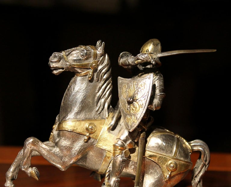 Antique Italian Sterling Silver Equestrian Knights Statues Figures on