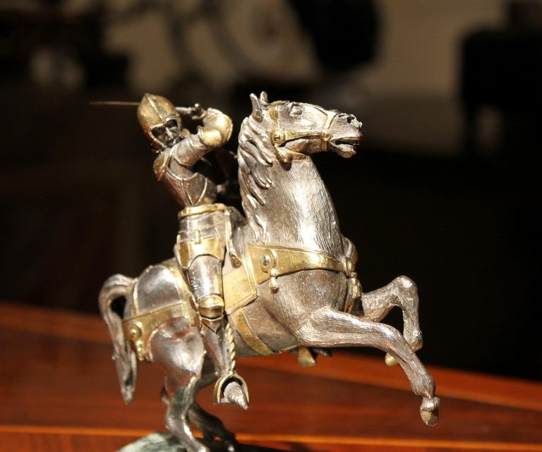 Antique Italian Sterling Silver Equestrian Knights Statues Figures on