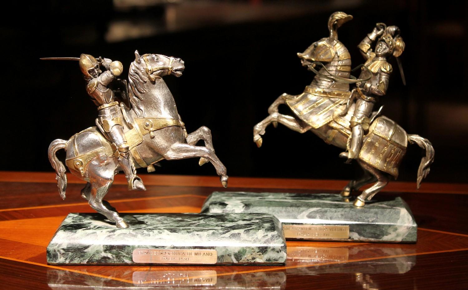 Antique Italian Sterling Silver Equestrian Knights Statues Figures on Horseback 12