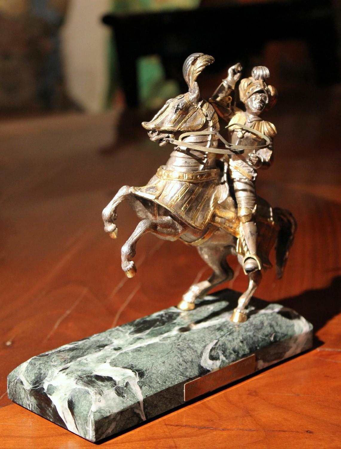 Antique Italian Sterling Silver Equestrian Knights Statues Figures on Horseback 1