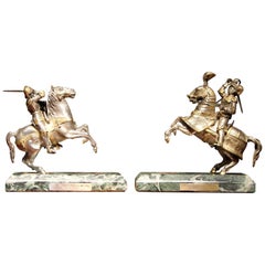 Antique Italian Sterling Silver Equestrian Knights Statues Figures on Horseback