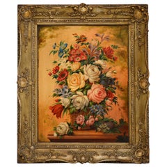 Antique Italian Still Life Oil Painting on Board