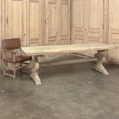 Antique Italian Style Country French Stripped Oak Trestle Table