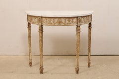 Antique Italian-Style Demilune Table with Nicely Carved Accents & New Marble Top