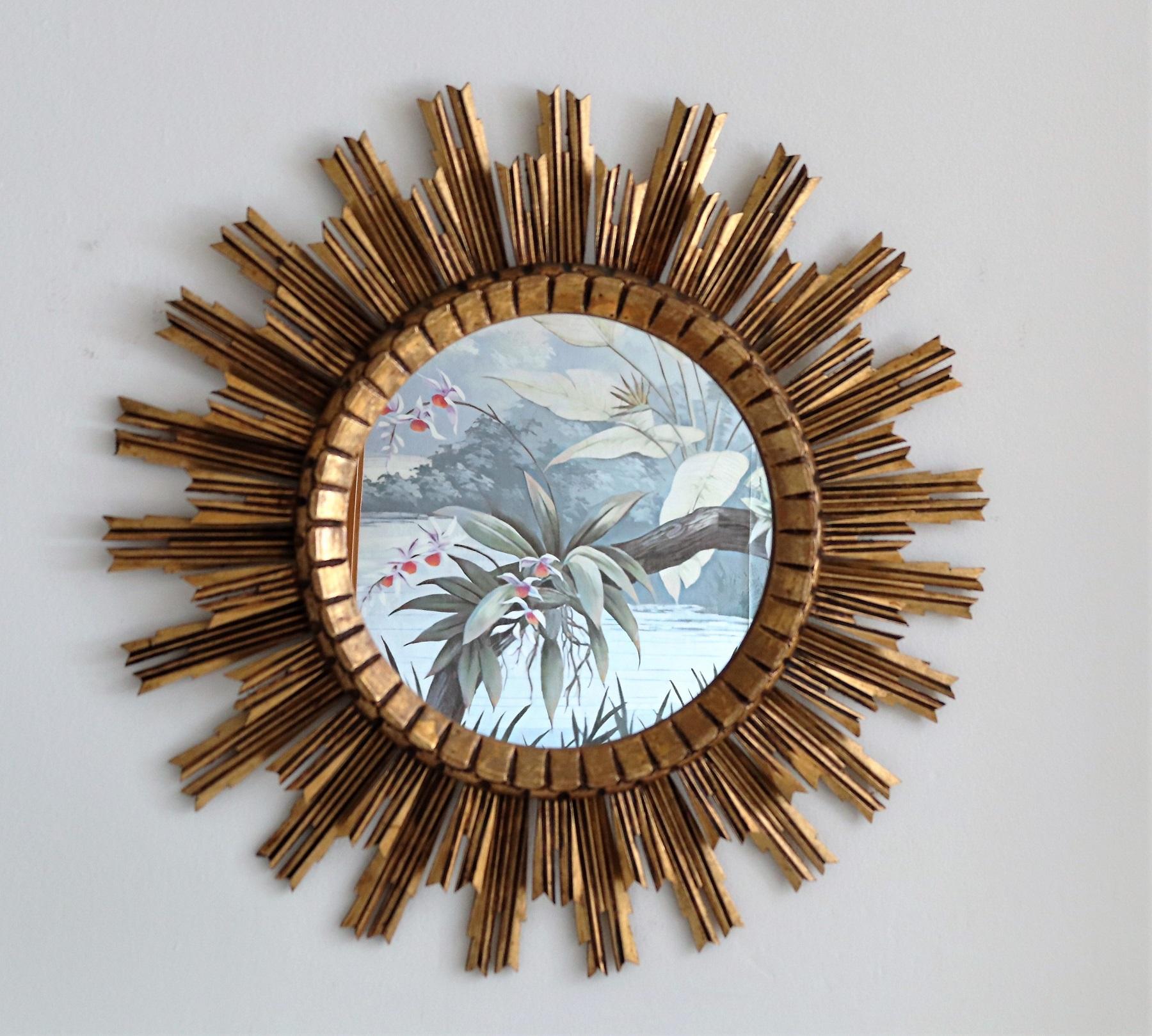 Midcentury Italian Sunburst Giltwood Wall Mirror, 1950s 15