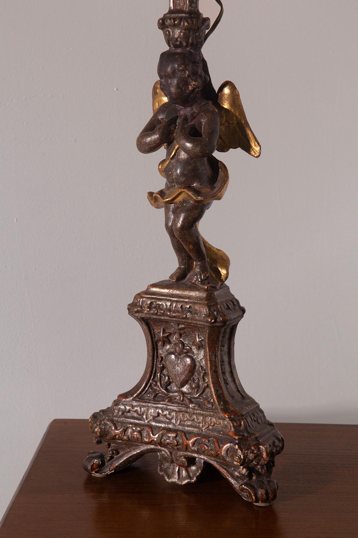 Ancienne lampe de table italienne 1700 en bois doré en vente 2