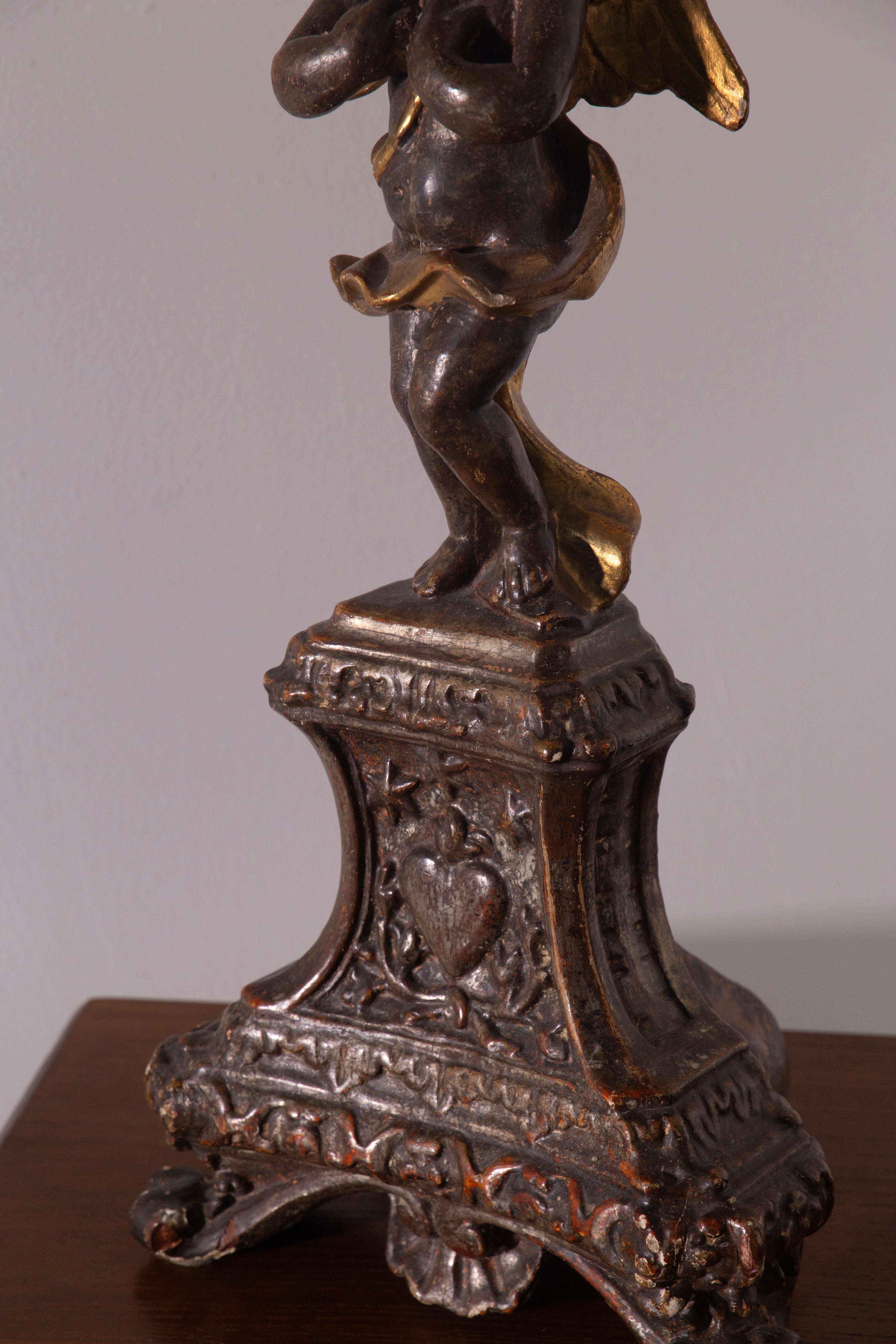 Ancienne lampe de table italienne 1700 en bois doré en vente 5