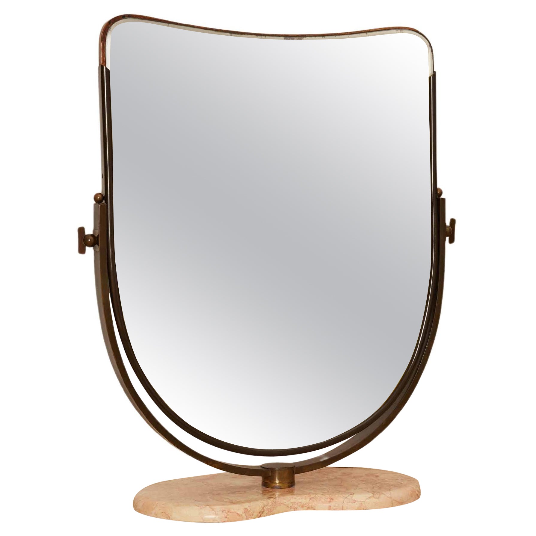 Antique Mirror da tavolo italiano con base in marmo
