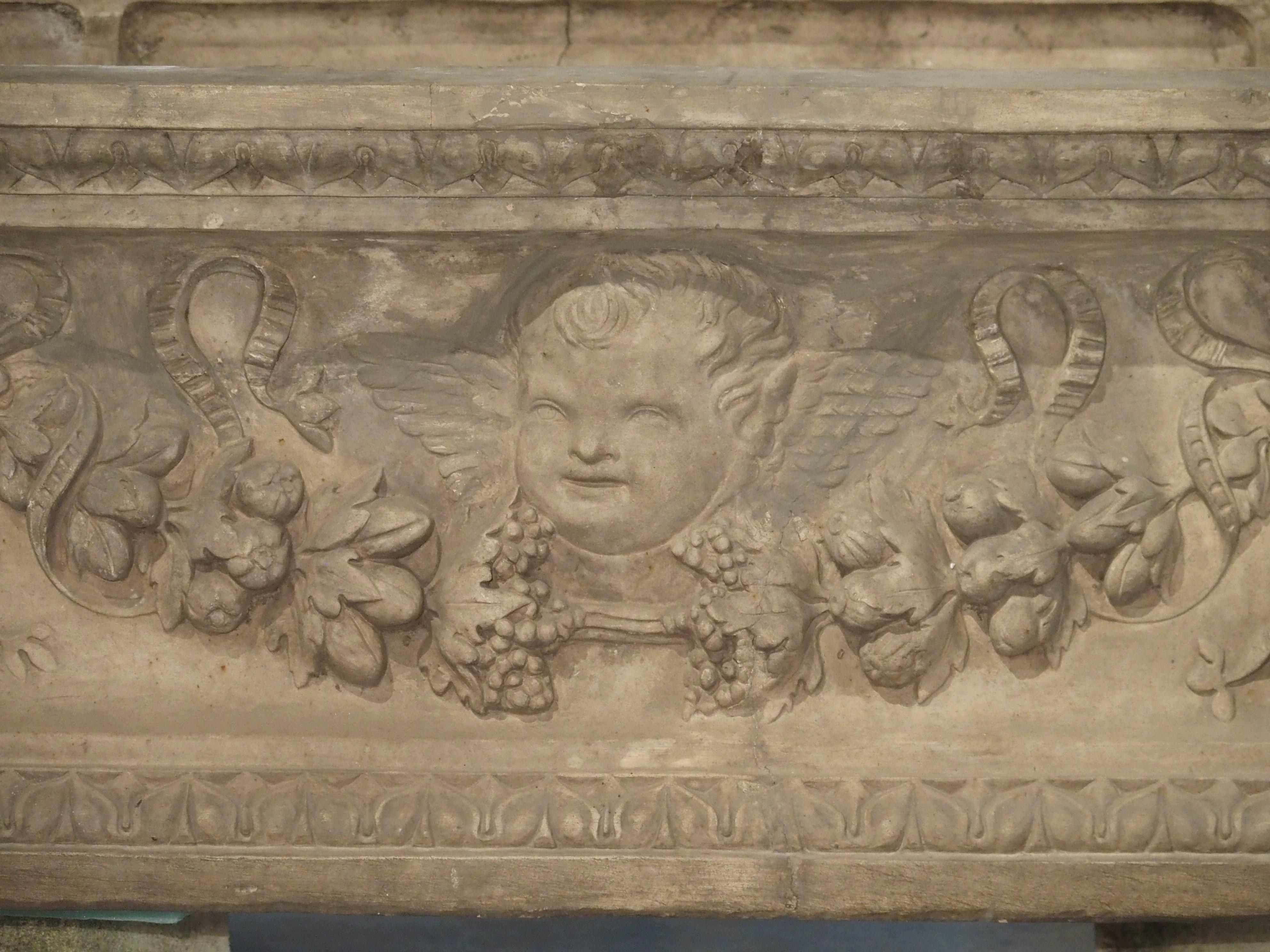 Antique Italian Terracotta Planter with Winged Cherubs and Garlands 6
