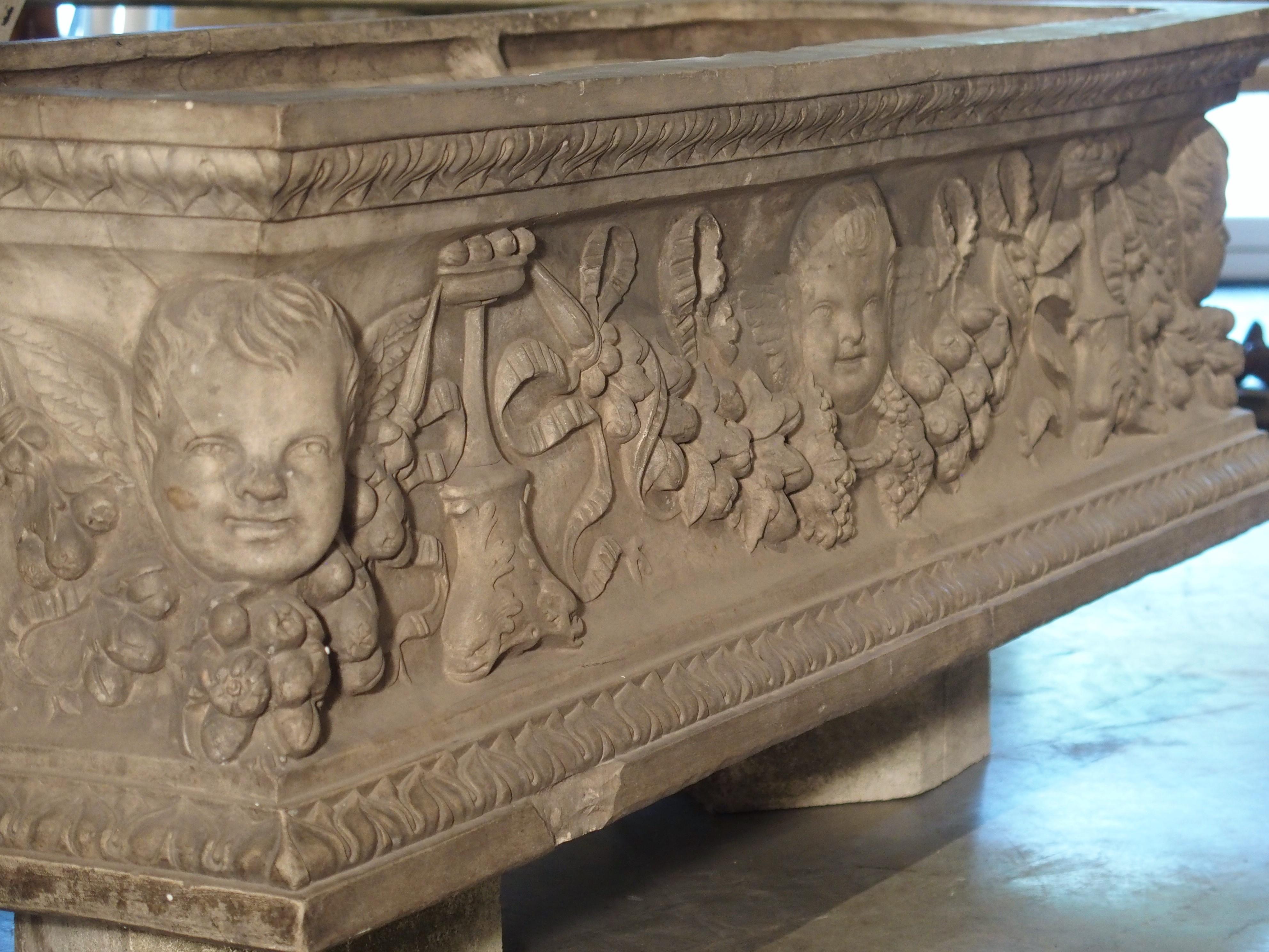 Antique Italian Terracotta Planter with Winged Cherubs and Garlands 10