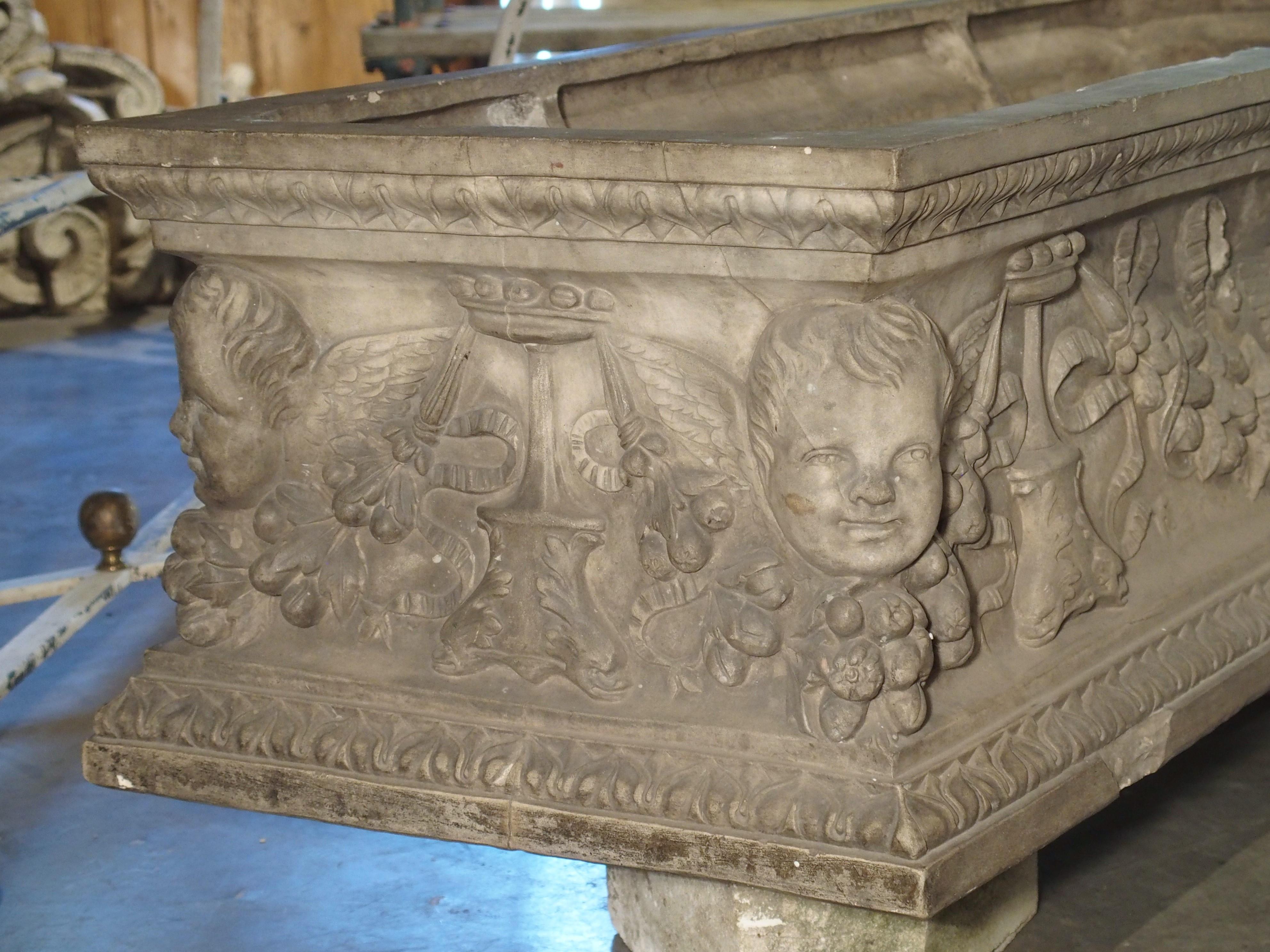 Antique Italian Terracotta Planter with Winged Cherubs and Garlands 11