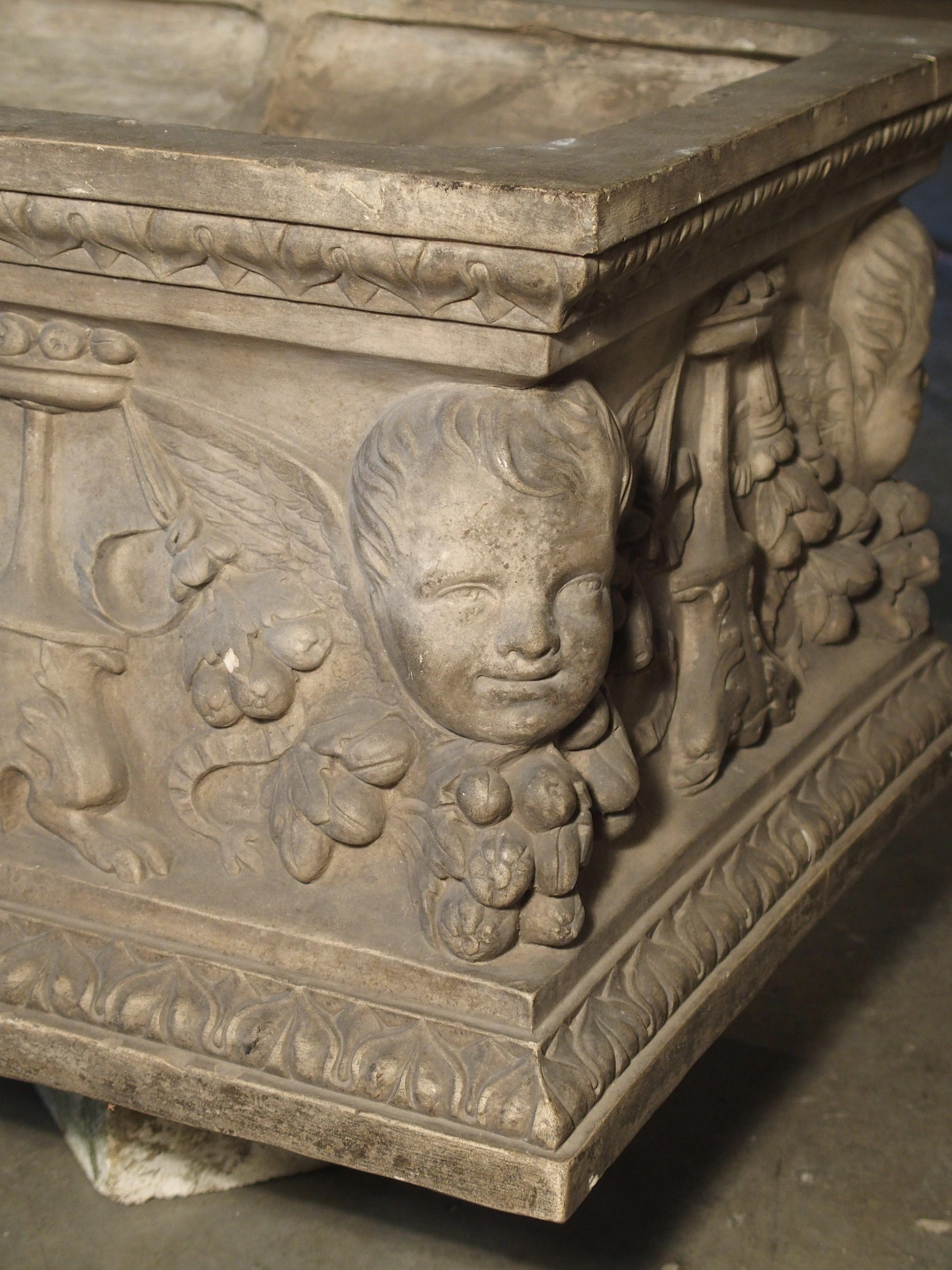 Antique Italian Terracotta Planter with Winged Cherubs and Garlands 15