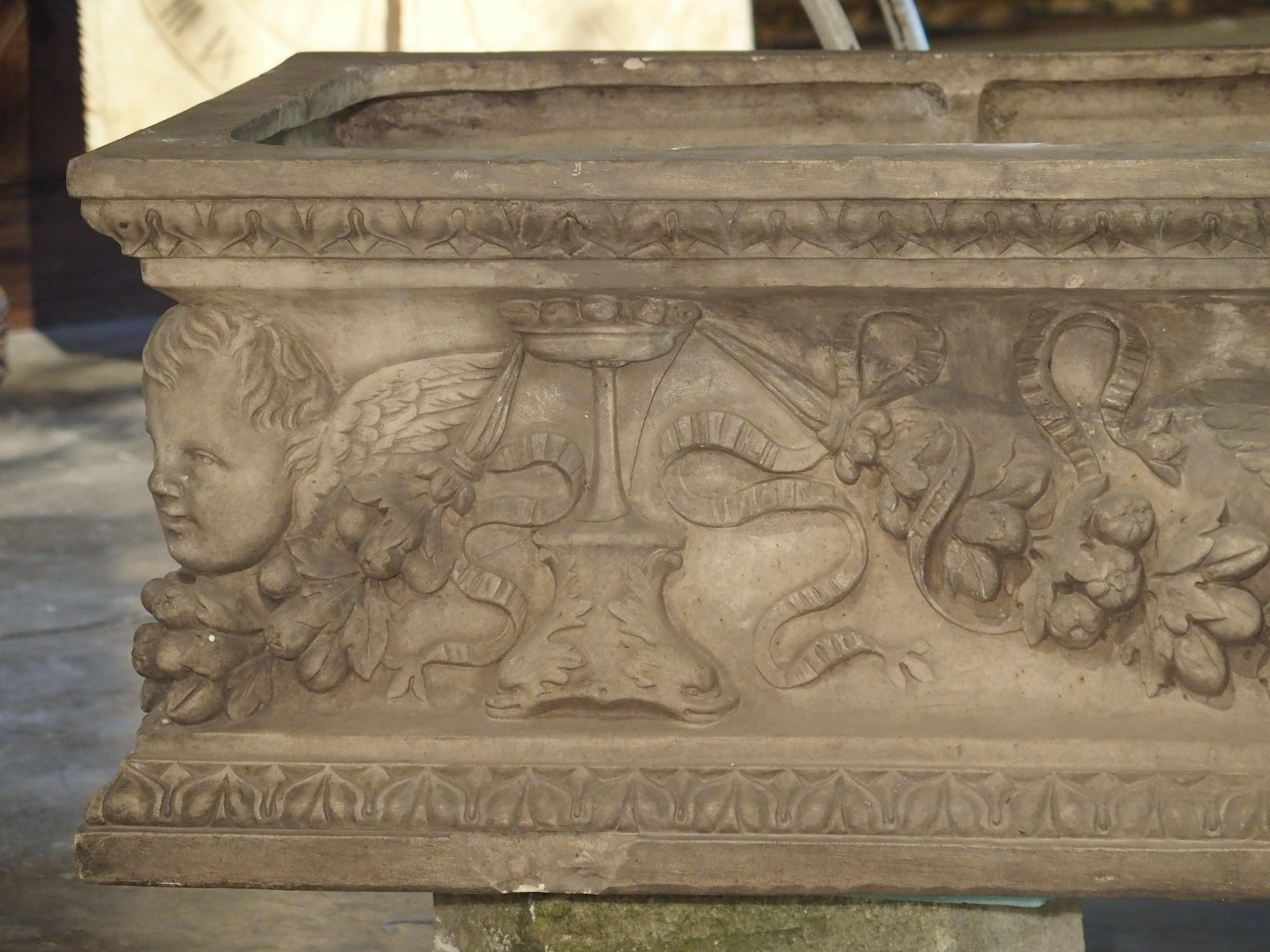 Antique Italian Terracotta Planter with Winged Cherubs and Garlands 5