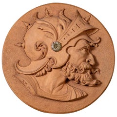 Antique Italian Terra Cotta Rondel Plaque Military Soldier, circa 1895