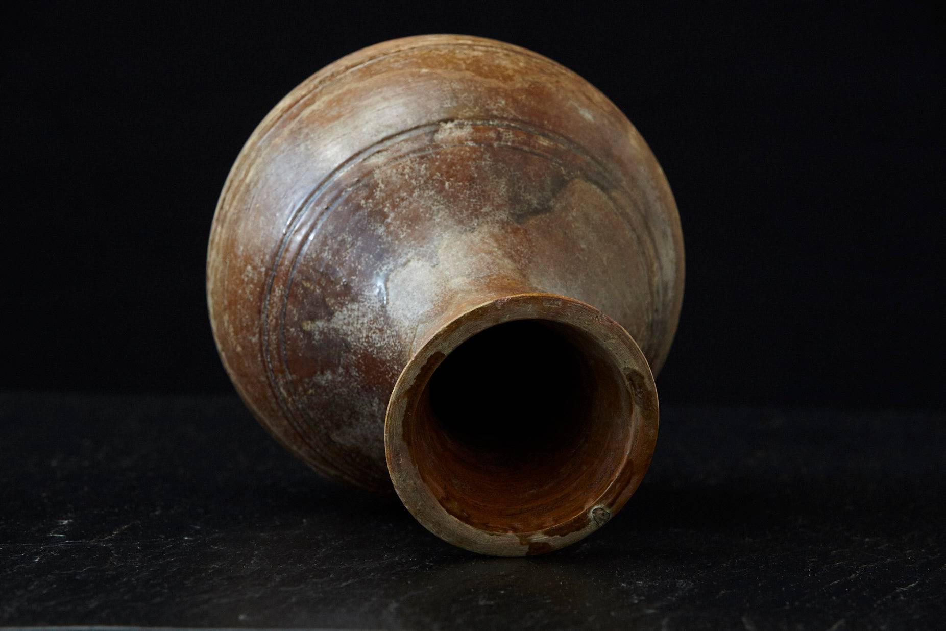 Antique Italian Terra Cotta Vase with Bottle Shape and Brown Glaze 4