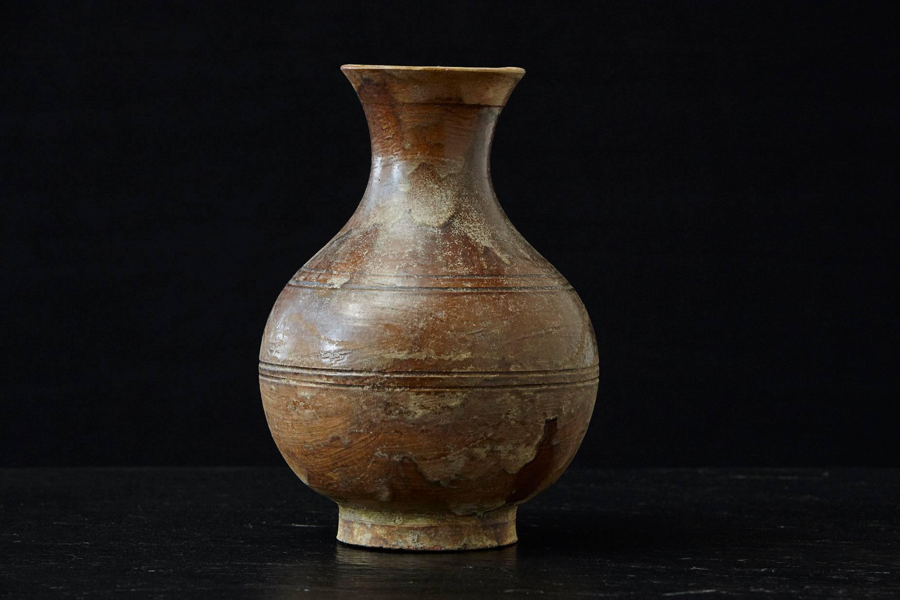 Rustic Antique Italian Terra Cotta Vase with Bottle Shape and Brown Glaze