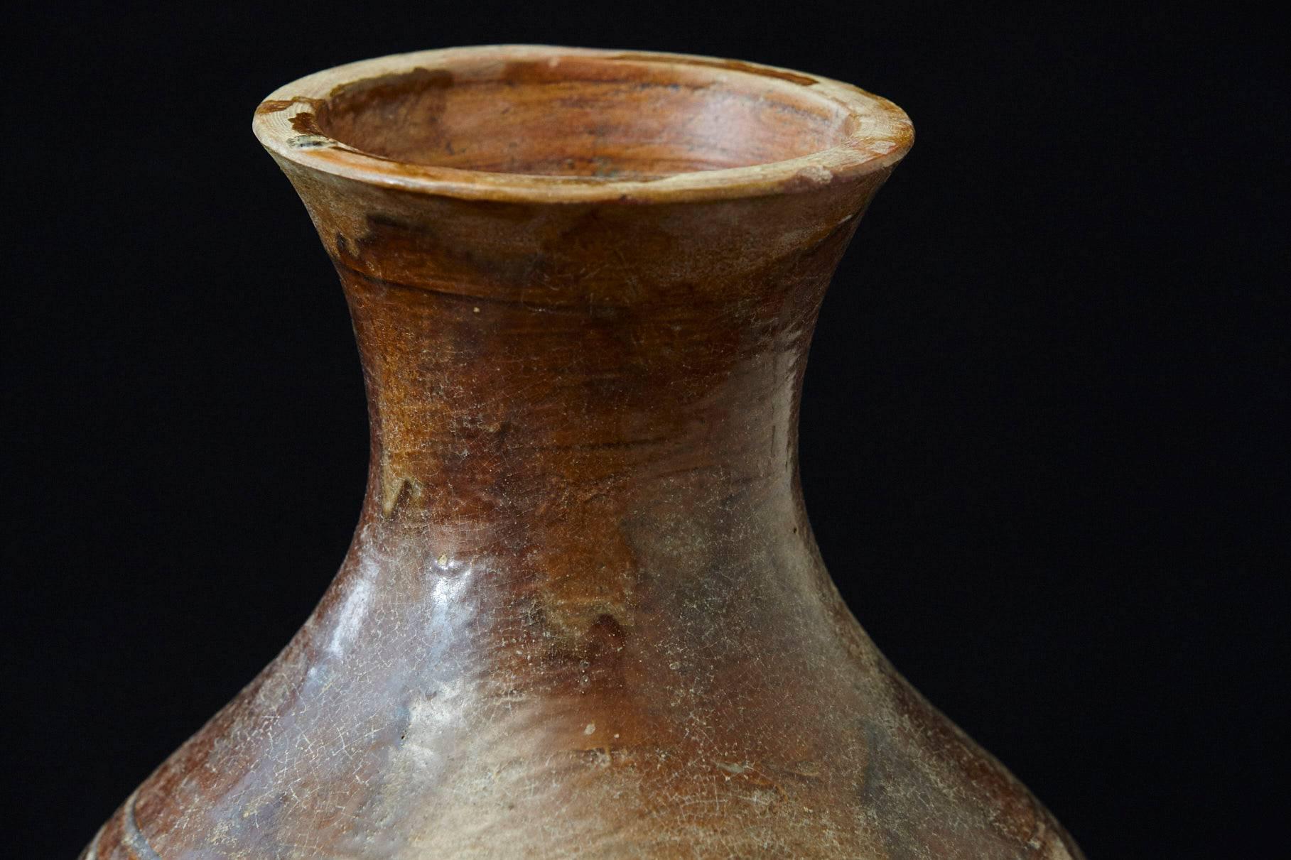 Antique Italian Terra Cotta Vase with Bottle Shape and Brown Glaze In Good Condition In Pau, FR