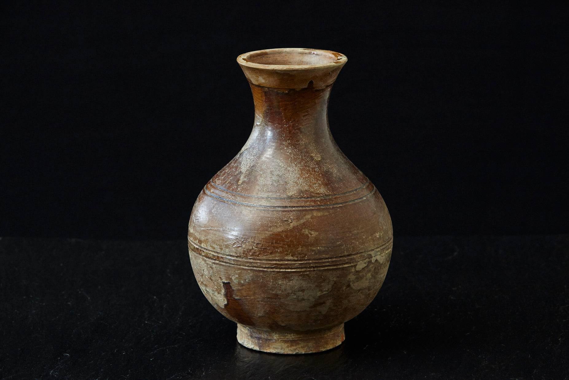 Terracotta Antique Italian Terra Cotta Vase with Bottle Shape and Brown Glaze