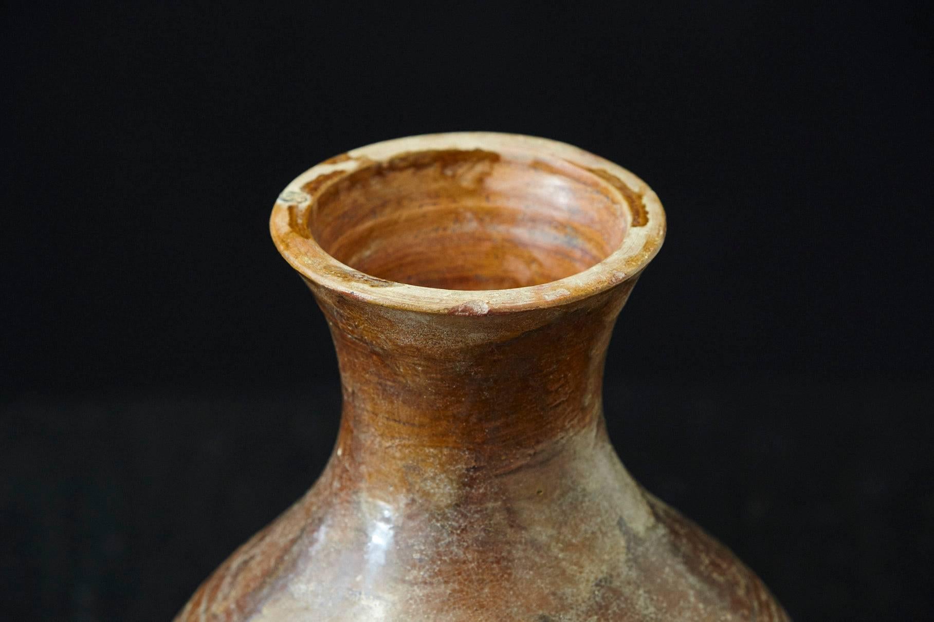 Antique Italian Terra Cotta Vase with Bottle Shape and Brown Glaze 1