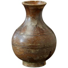 Antique Italian Terra Cotta Vase with Bottle Shape and Brown Glaze
