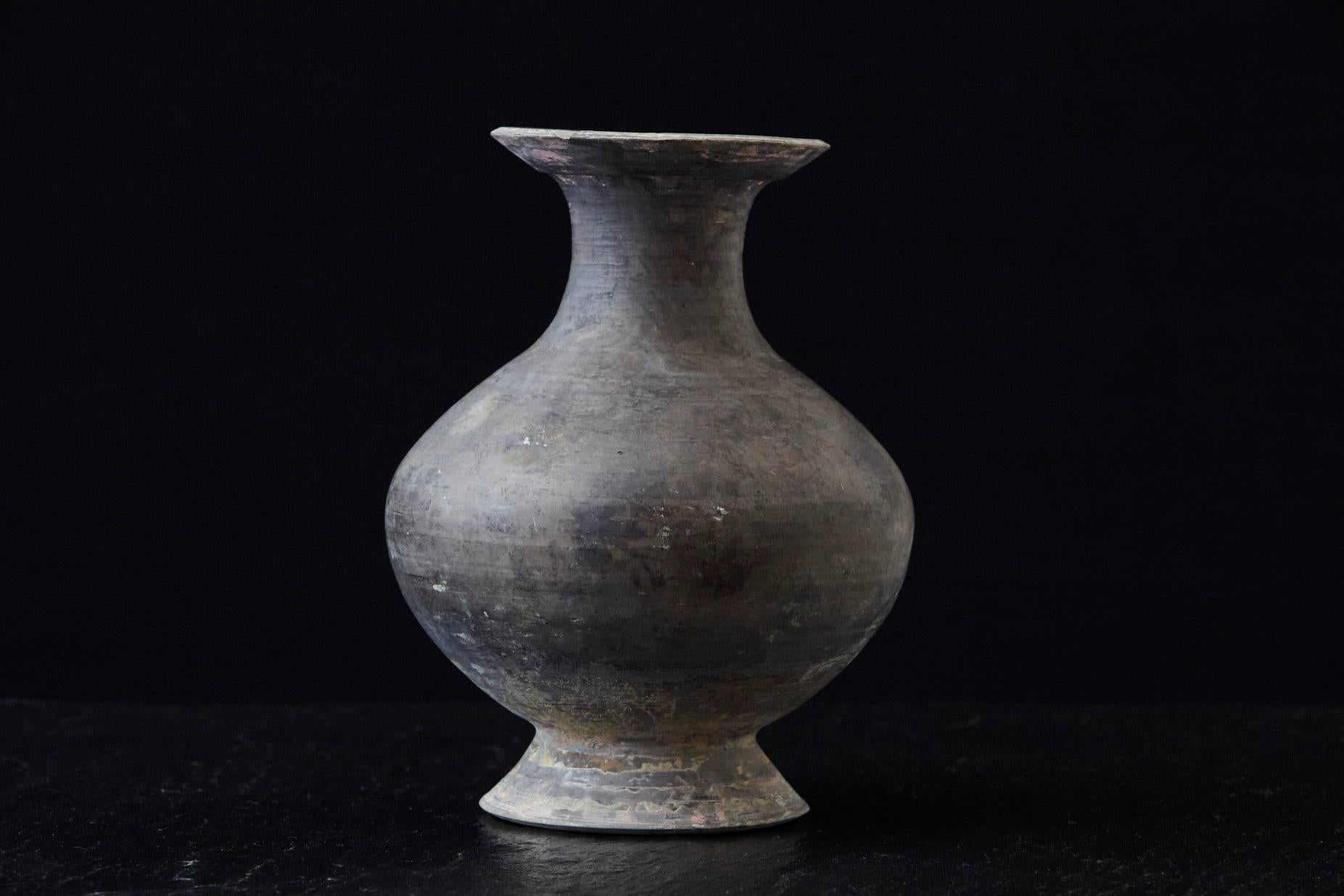 Rustic Antique Italian Terra Cotta Vase with Bottle Shape in Dark Grey