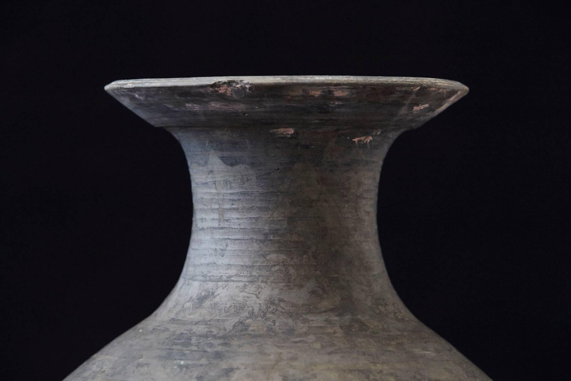 20th Century Antique Italian Terra Cotta Vase with Bottle Shape in Dark Grey