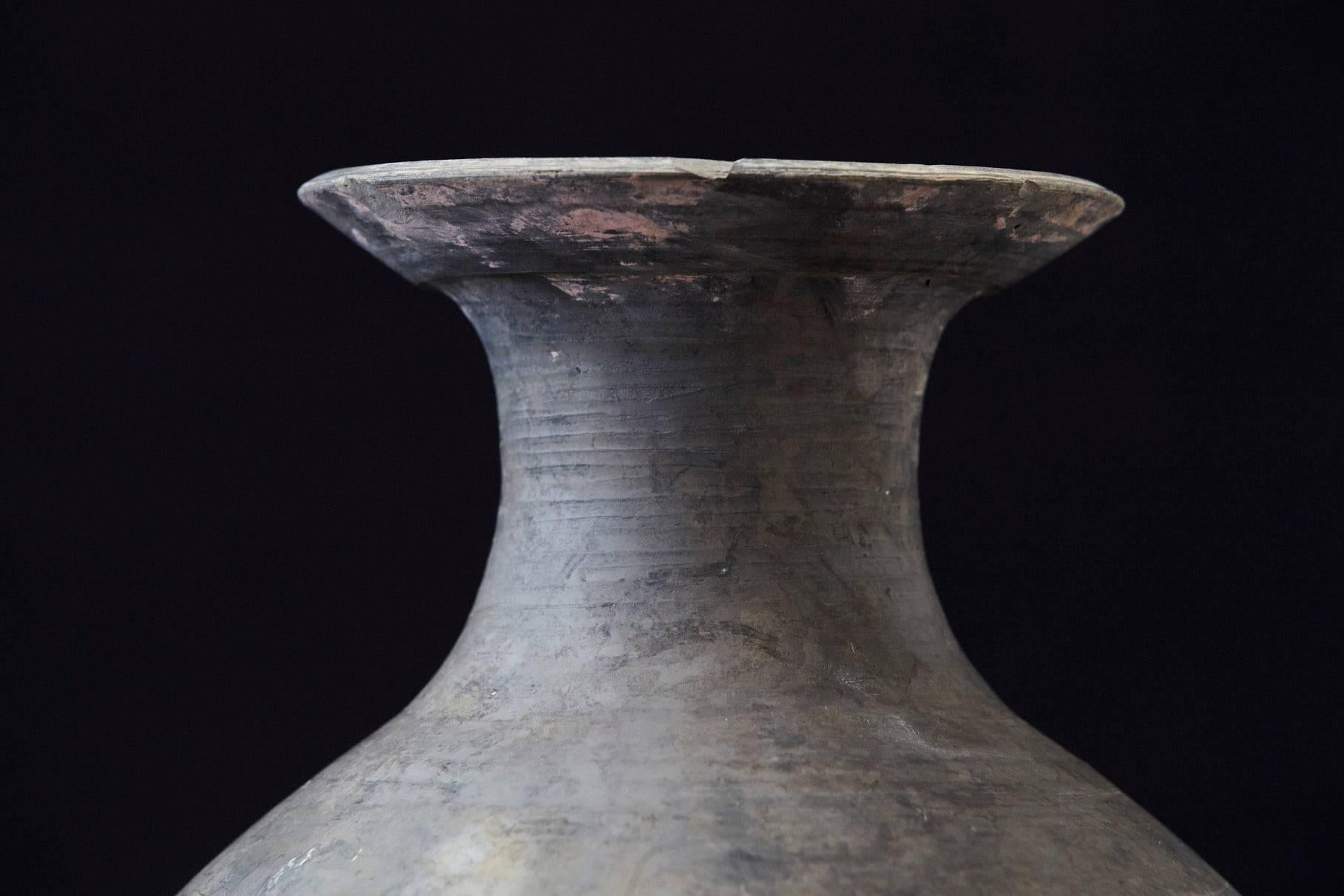 Terracotta Antique Italian Terra Cotta Vase with Bottle Shape in Dark Grey
