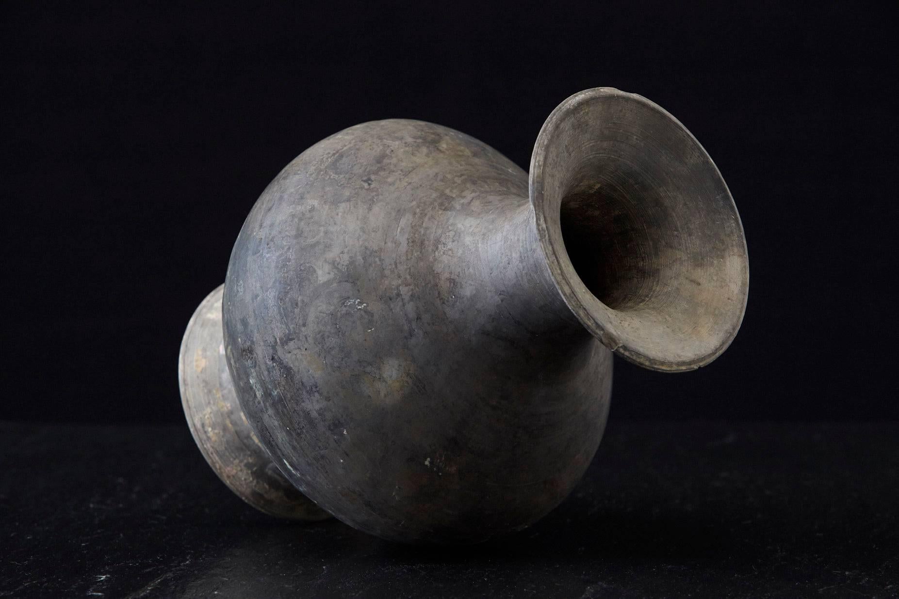Antique Italian Terra Cotta Vase with Bottle Shape in Dark Grey 3
