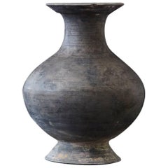 Antique Italian Terra Cotta Vase with Bottle Shape in Dark Grey