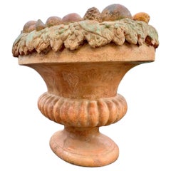 Antique Italian Terracotta and Oval Glass Dining Table