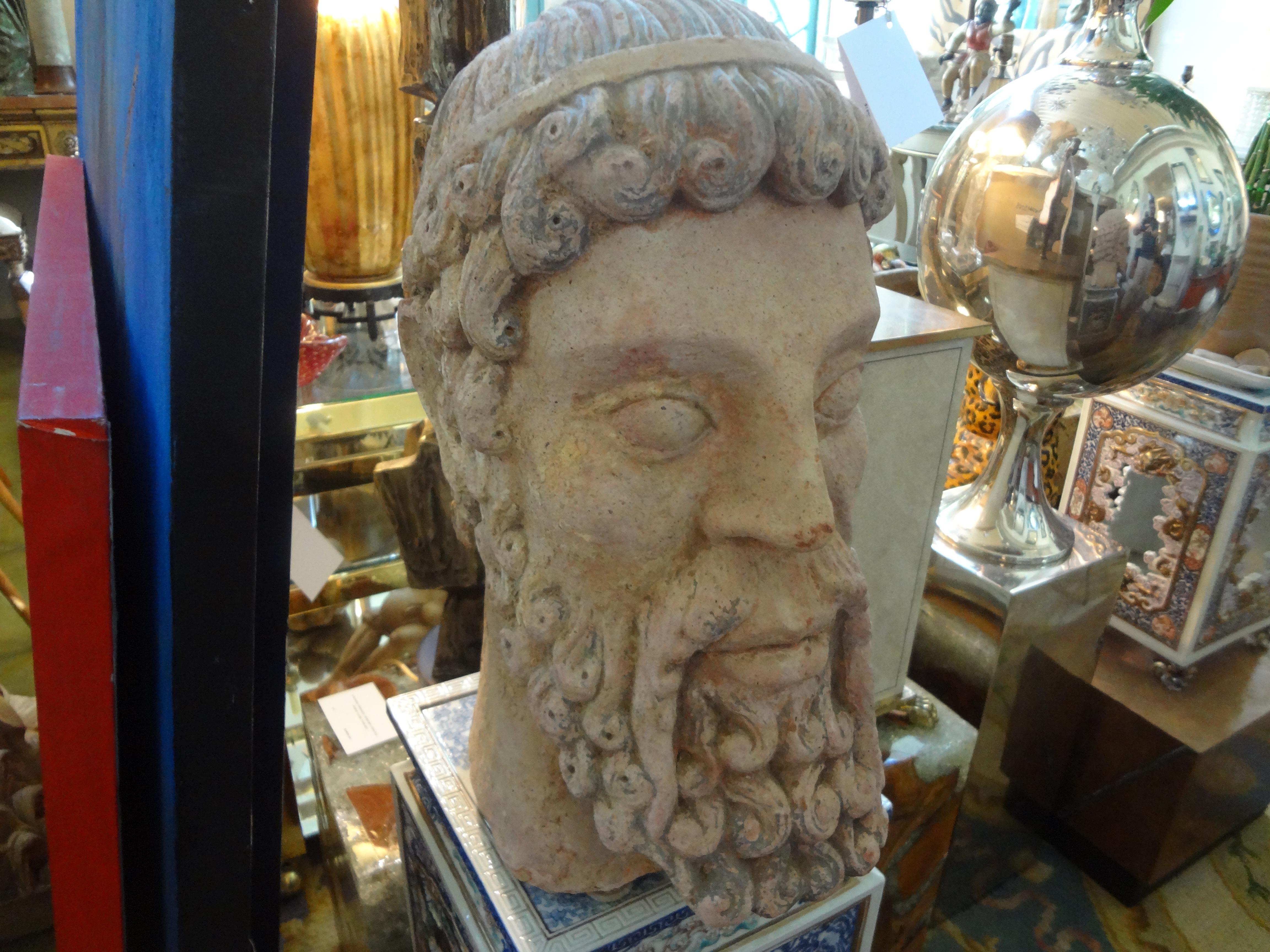 Antique Italian Terracotta Bust of a Greco Roman In Good Condition For Sale In Houston, TX