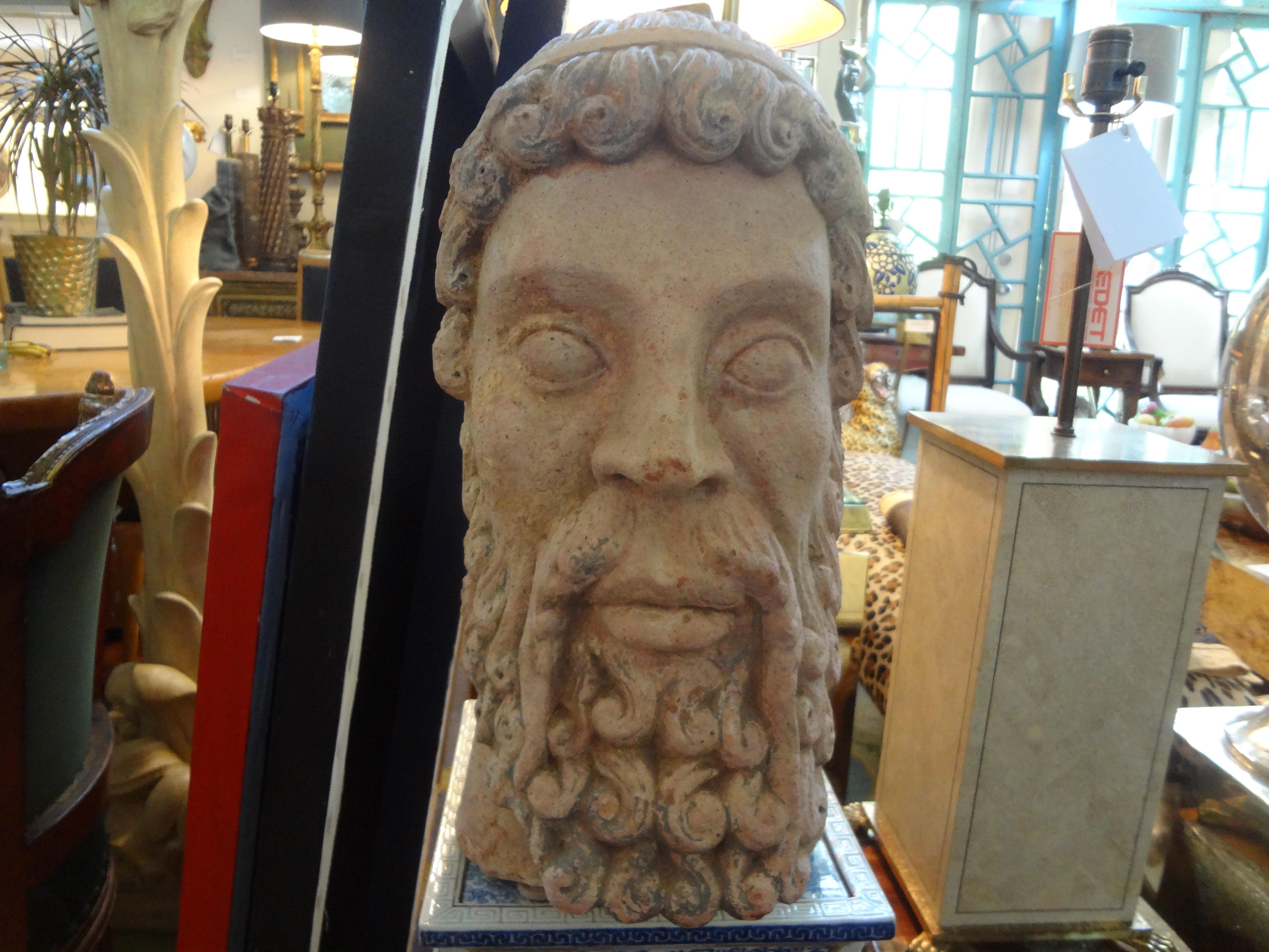 Early 20th Century Antique Italian Terracotta Bust of a Greco Roman For Sale