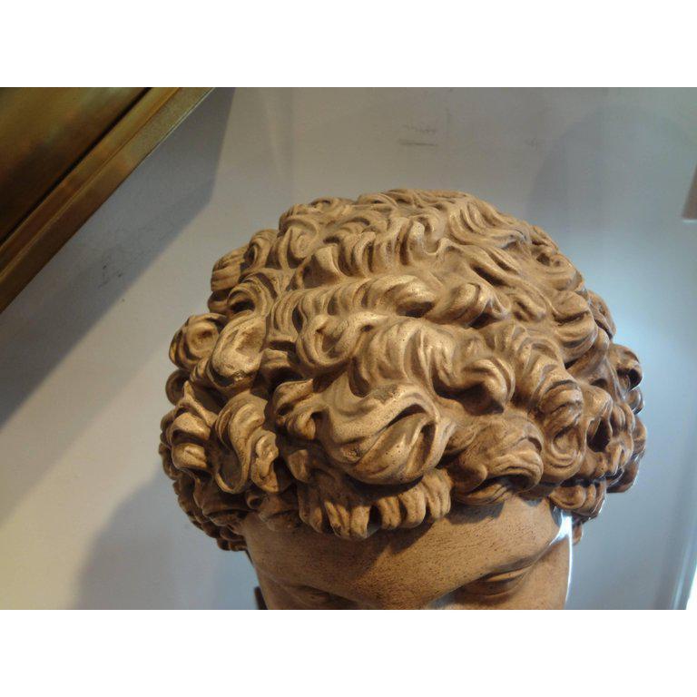 Early 20th Century Antique Italian Terracotta Classical Bust on a Wood Base