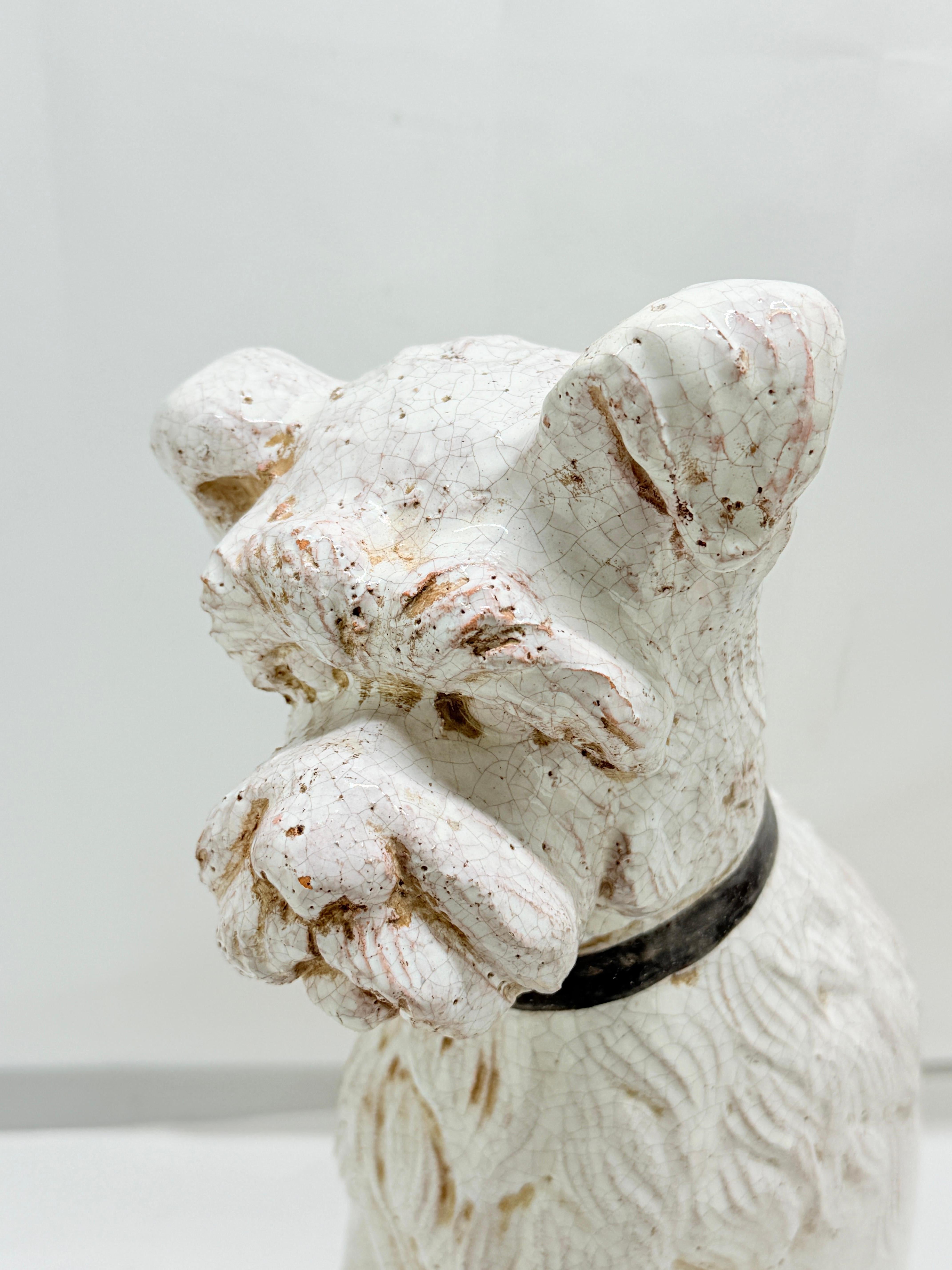 Antica scultura italiana in terracotta di un cane griffone di Bruxelles seduto o terrier in vendita 1