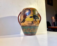 Antique Italian Terracotta Urn with Roosters in Majolica, 18th/19th Century