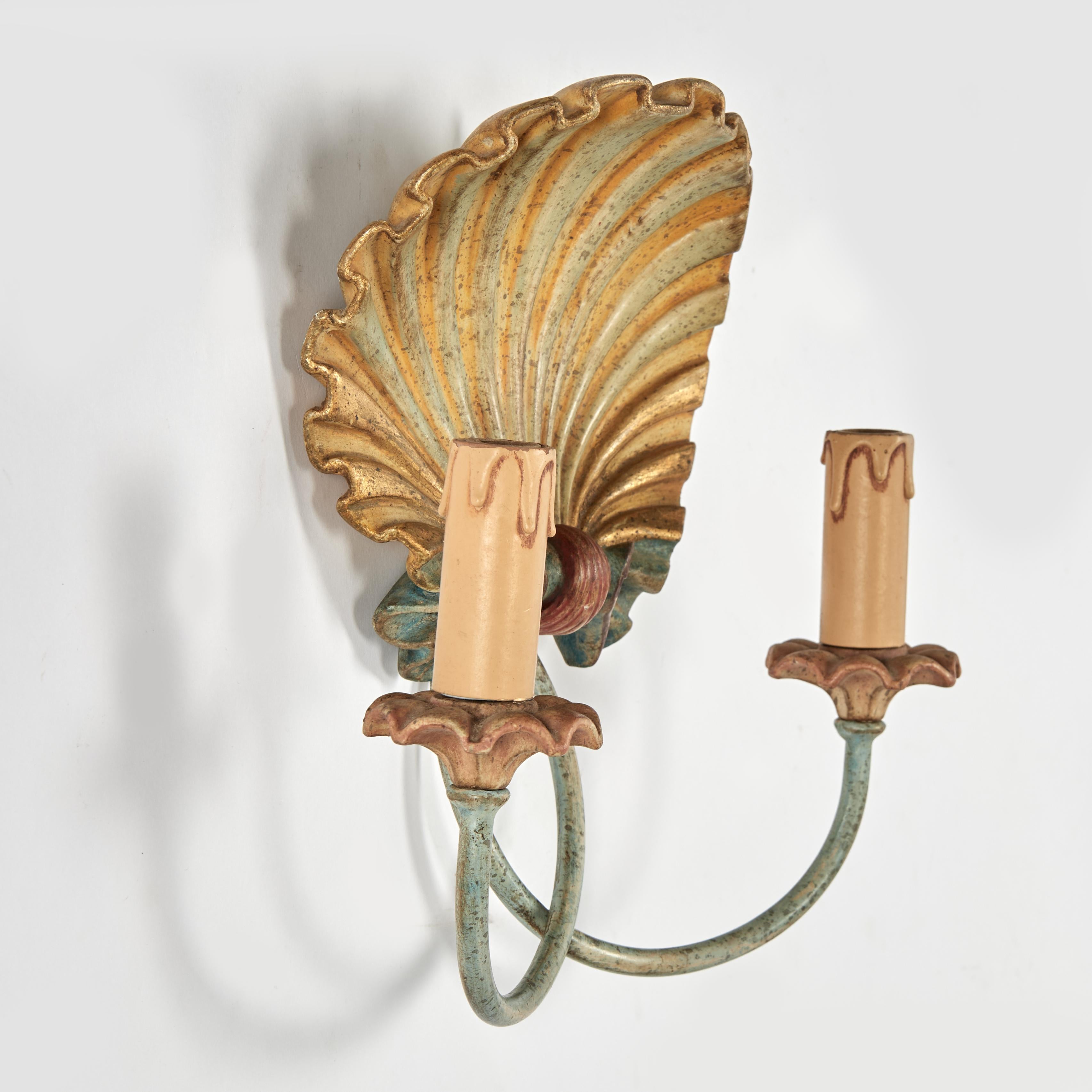 Antique Italian Three Piece Sconce Set with Seashell and Cat Tails For Sale 3
