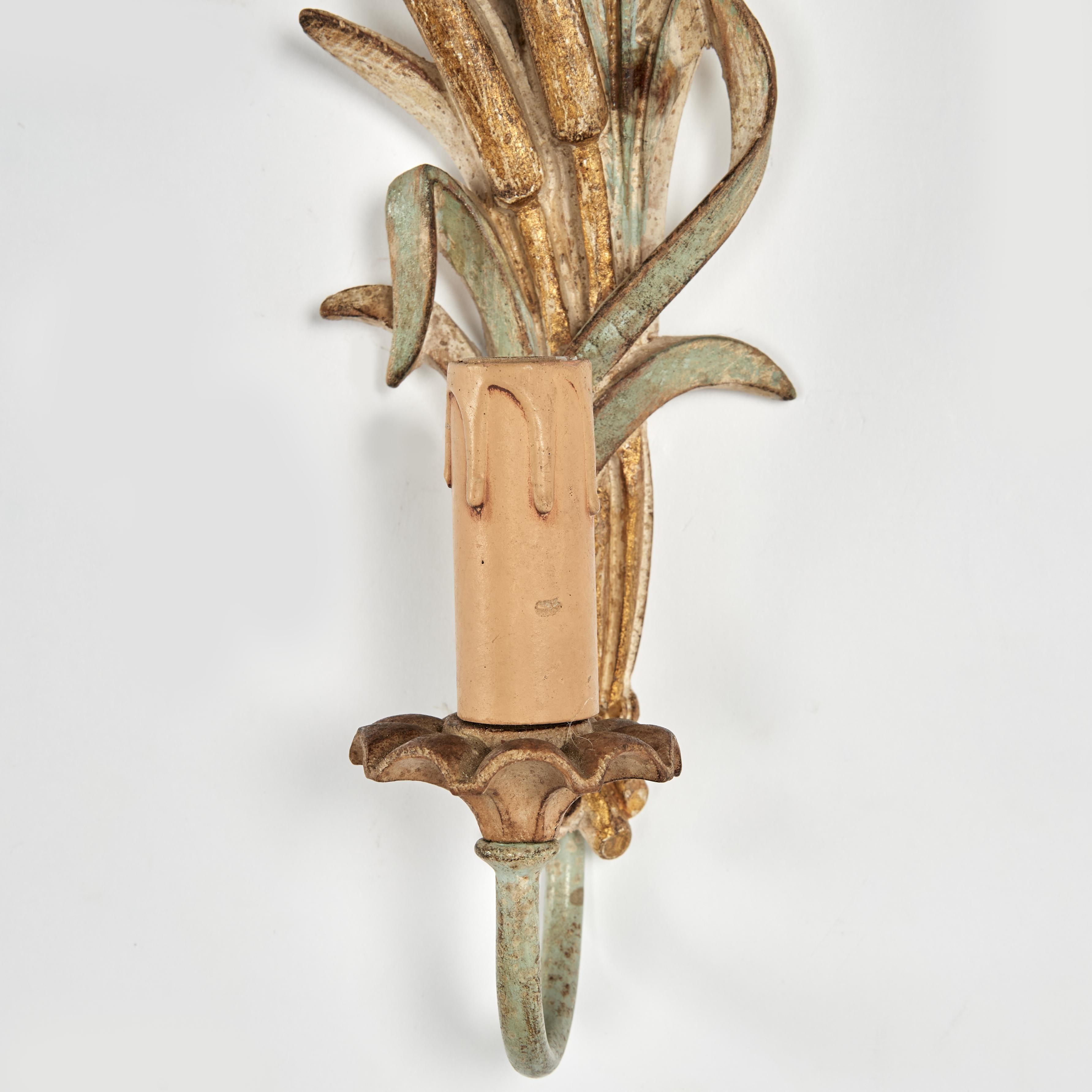 Carved Antique Italian Three Piece Sconce Set with Seashell and Cat Tails For Sale